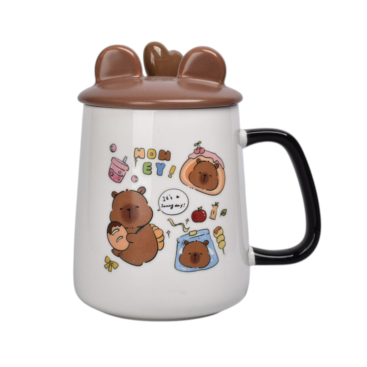 mug pocillo con tapa cuchara ceramica diseños capybara 400ml
