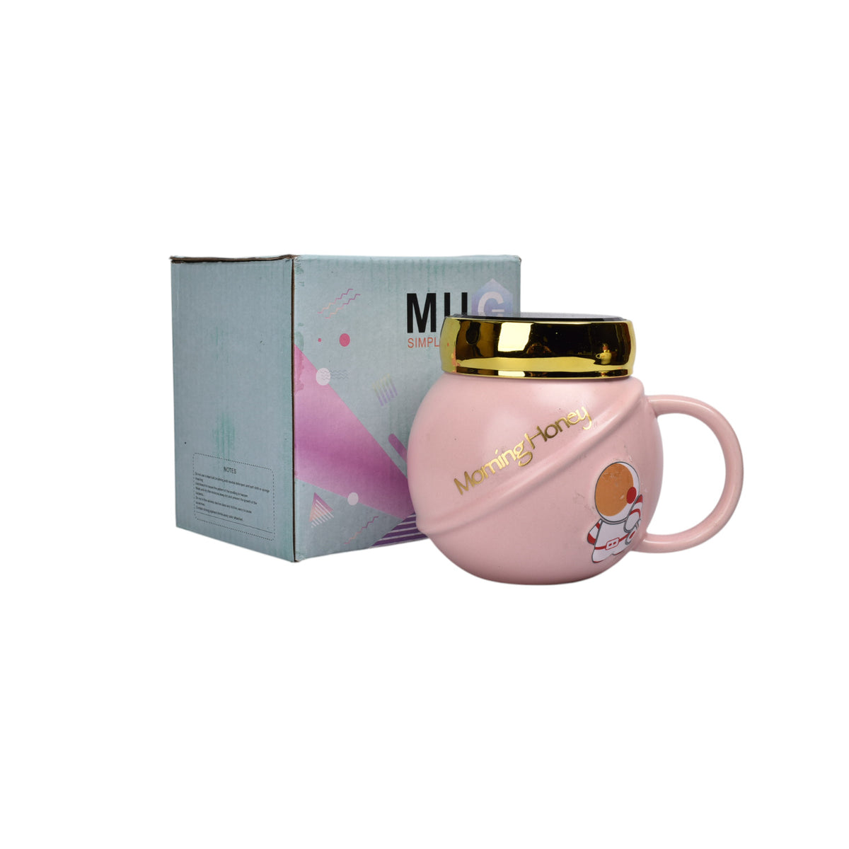 mug pocillo con tapa de espejo ceramica 450ml dim:6x6x9