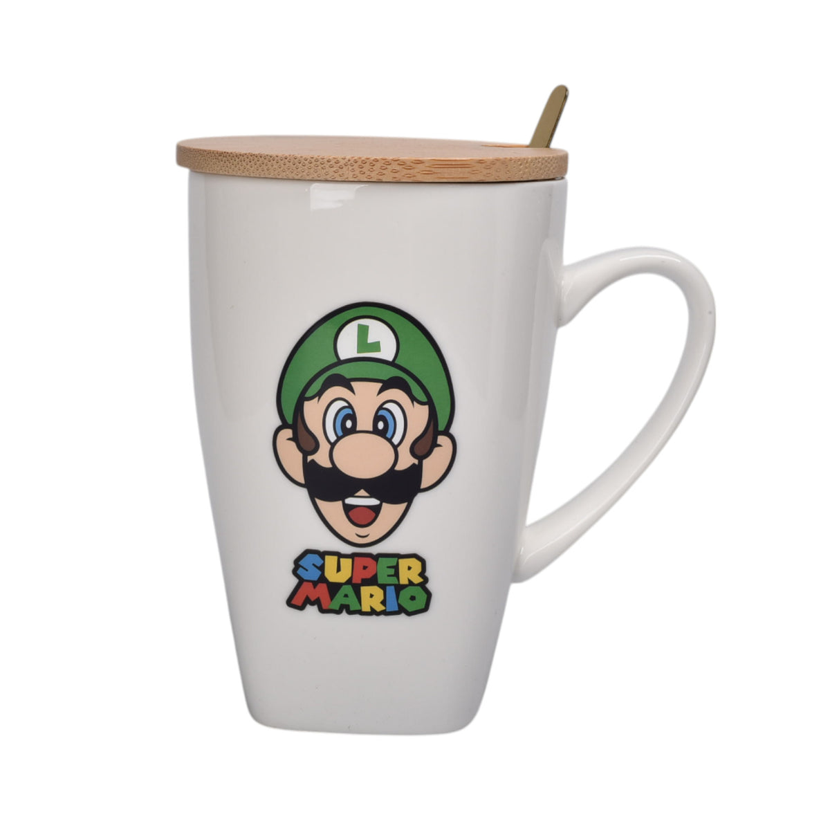 mug pocillo ceramica personaje con tapa de madera 380ml