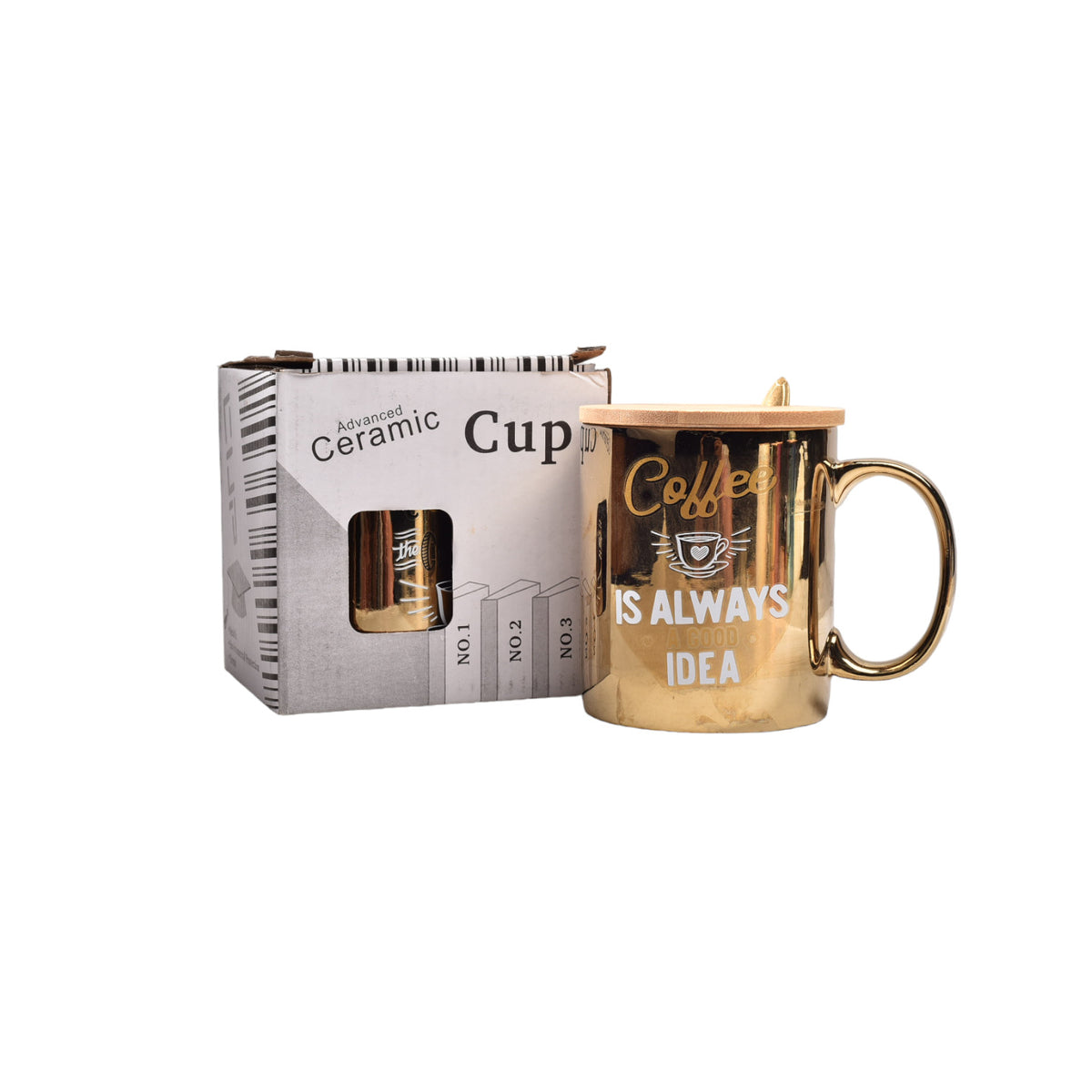 pocillo tornasol mug ceramica con tapa madera y cuchara
