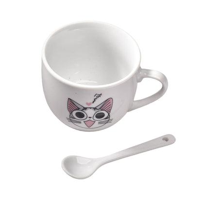 POCILLO GATO CERAMICA CON CUCHARA DIM: 7x7x6