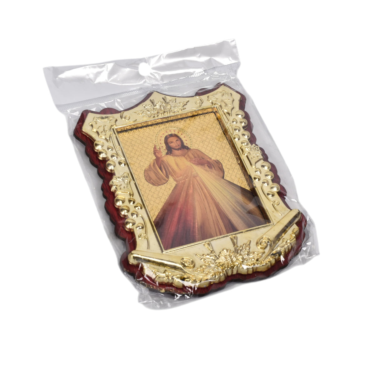 adorno dorado con imagen catolica plastica dim:10x13