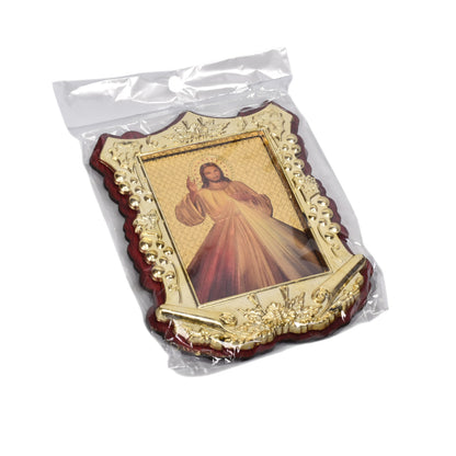 ADORNO DORADO CON IMAGEN CATOLICA PLASTICA DIM:10X13