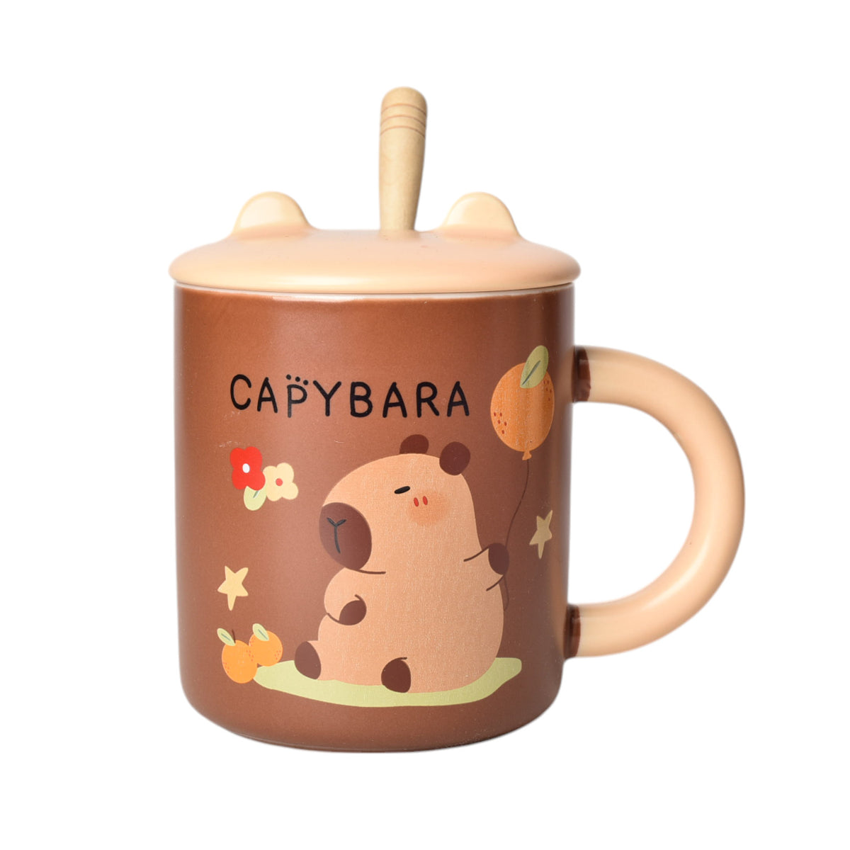 mug pocillo con tapa cuchara ceramica diseños capybara 450ml