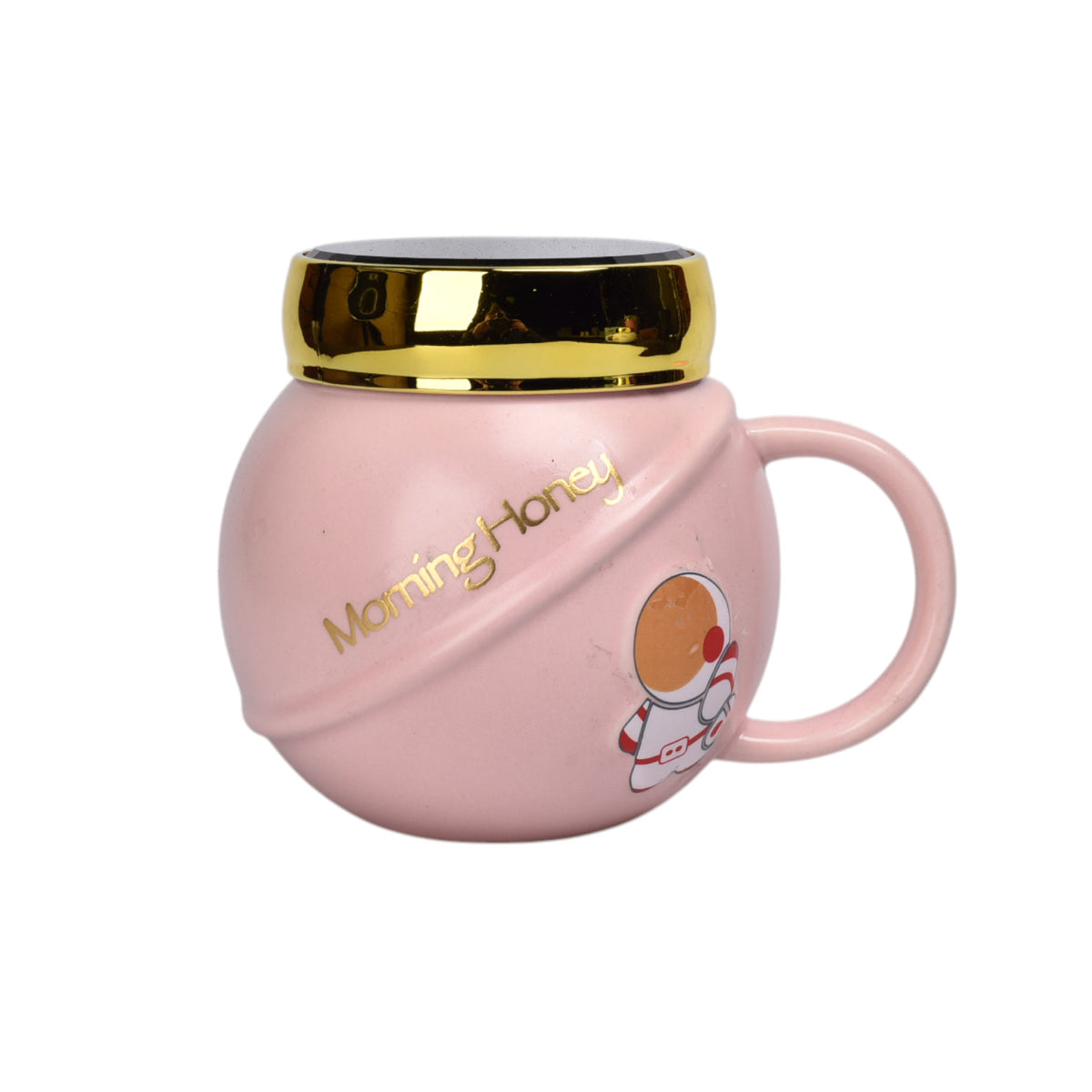 mug pocillo con tapa de espejo ceramica 450ml dim:6x6x9