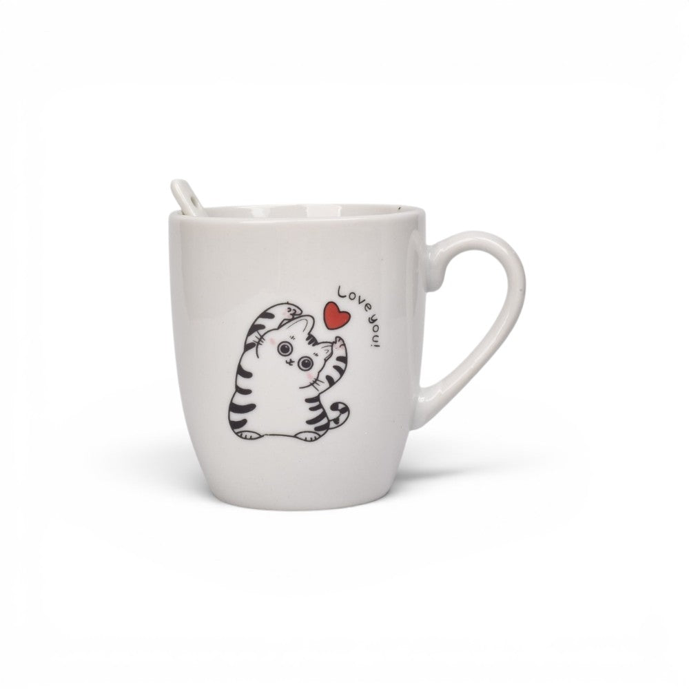 mug pocillo ceramica con cuchara diseño gatos 200ml