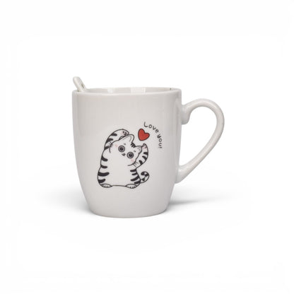 MUG POCILLO CERAMICA CON CUCHARA DISEÑO GATOS 200ML