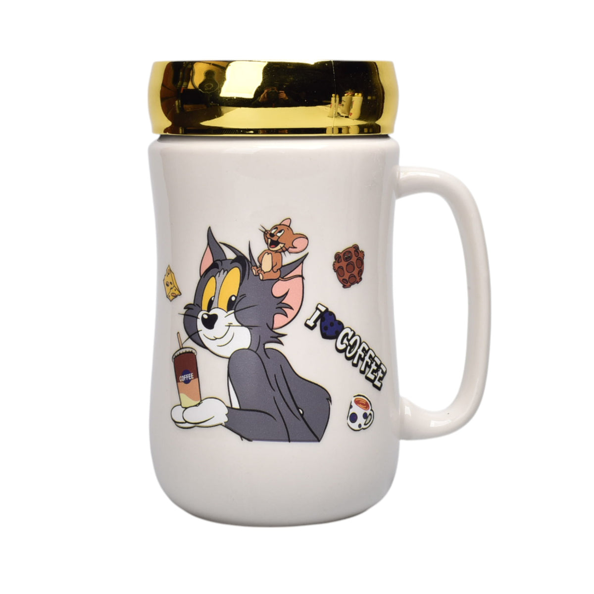 pocillo ceramica diseño tom y jerry con tapa 450ml dim:7x14