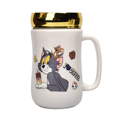 POCILLO CERAMICA DISEÑO TOM Y JERRY CON TAPA 450ML DIM:7X14