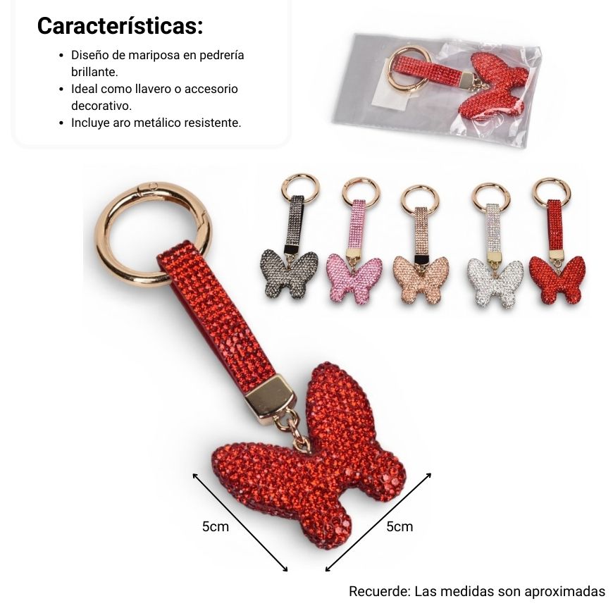 llavero resinay metal mariposa dim:5x5x1