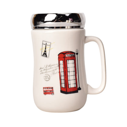 MUG POCILLO CERAMICA CON TAPA DIFERENTES DISEÑOS 440ML DIM:8