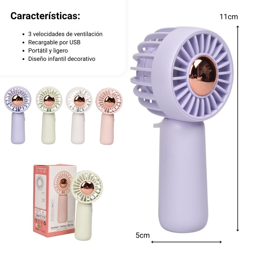 ventilador recargable plastico con cable usb dim:12x4cm