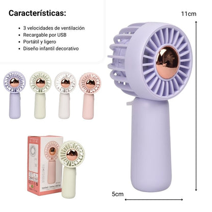 VENTILADOR RECARGABLE PLASTICO CON CABLE USB DIM:12X4CM