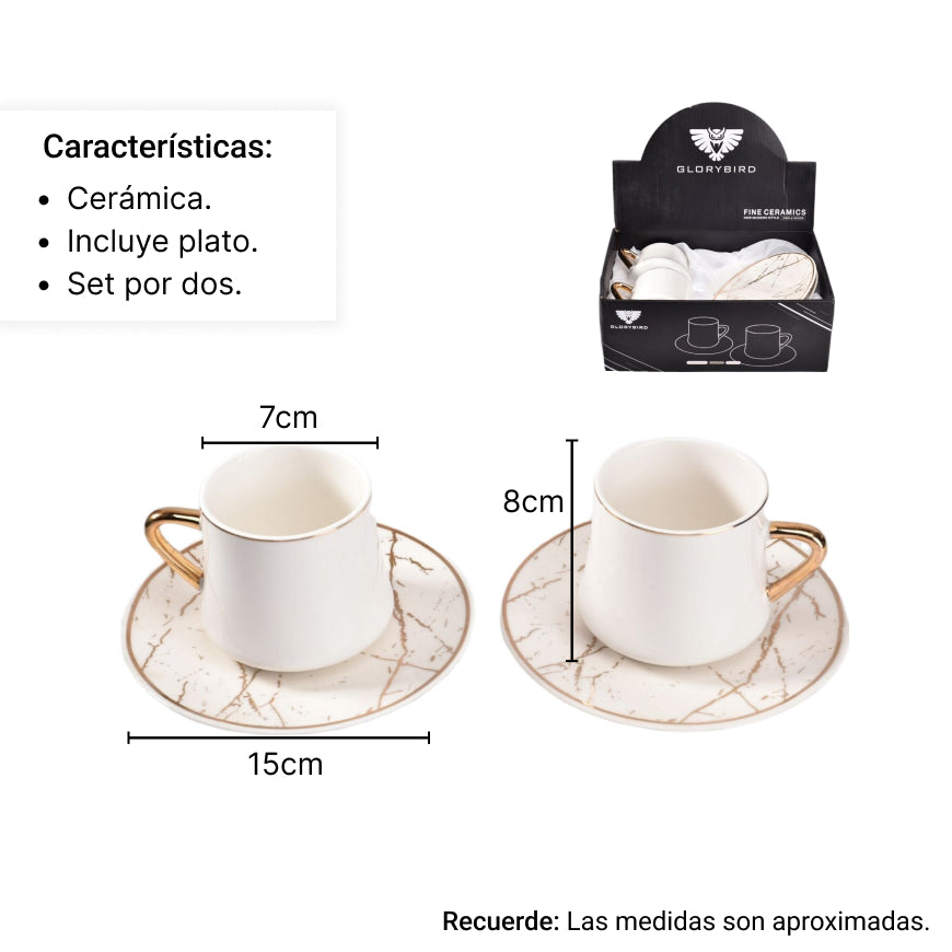 set duo pareja pocillo con plato ceramica