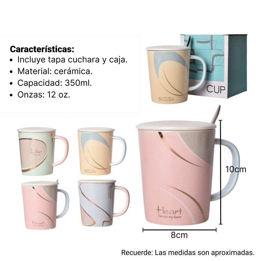 mug pocillo ceramica con tapa 350ml dim:8*8*10