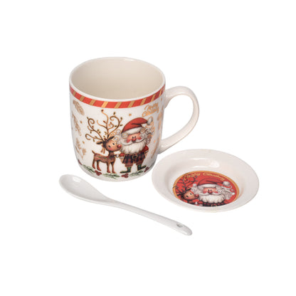 SET POCILLO NAVIDAD CON PLATO CERAMICA 350ML DIM8X8X9