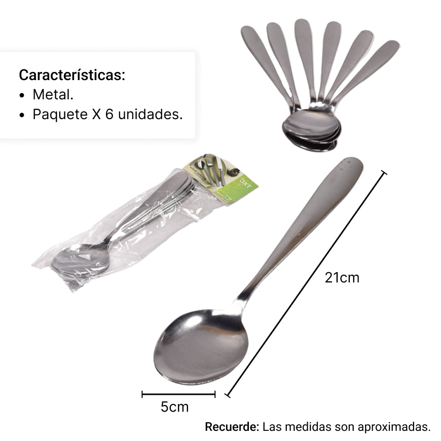cuchara x 6und en metal acero inoxidable dim:20cm