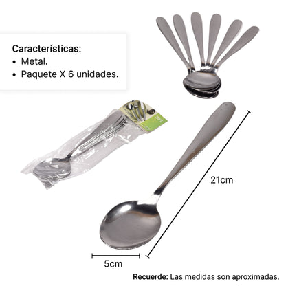 CUCHARA X 6UND EN METAL ACERO INOXIDABLE DIM:20CM