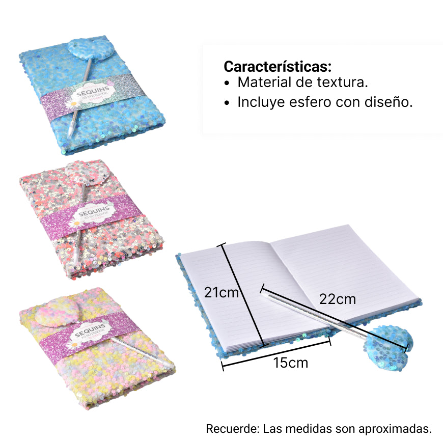agenda diario brillante con esfero dim: 14x21