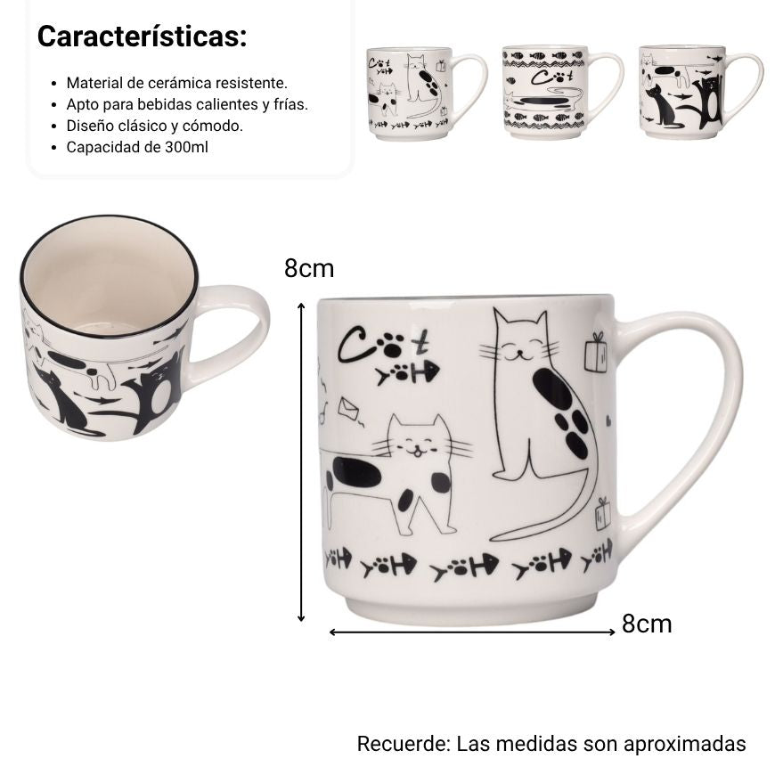 mug pocillo ceramica gatos 300ml dim:8x8x8