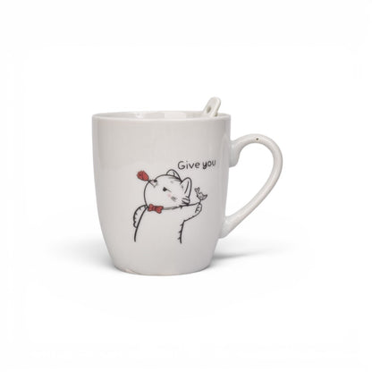 MUG POCILLO CERAMICA CON CUCHARA DISEÑO GATOS 200ML