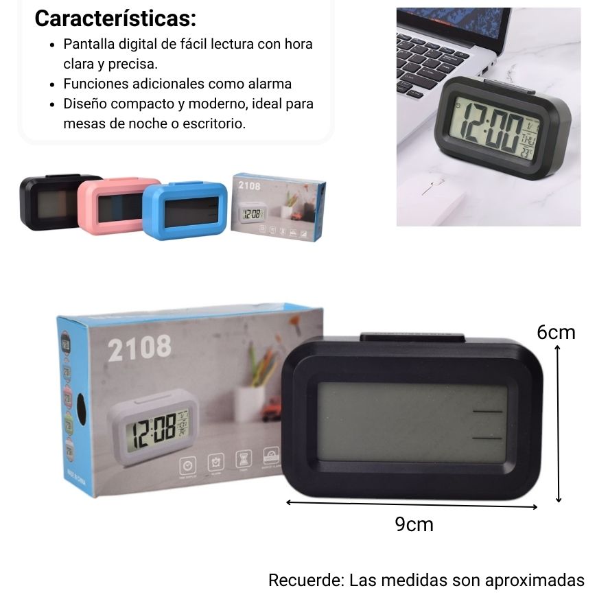 reloj digital varios colores plastico dim:9x6x3