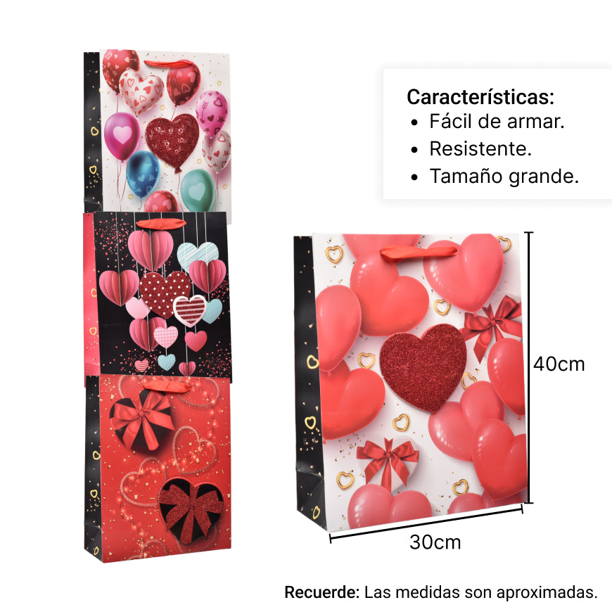 bolsa regalo en papel corazones grande