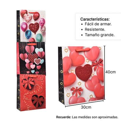 BOLSA REGALO EN PAPEL CORAZONES GRANDE