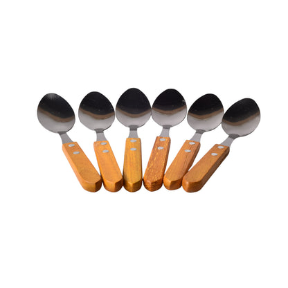 PAQUETE X6 UND CUCHARA EN ACERO INOXIDABLE CON MANGO MADERA