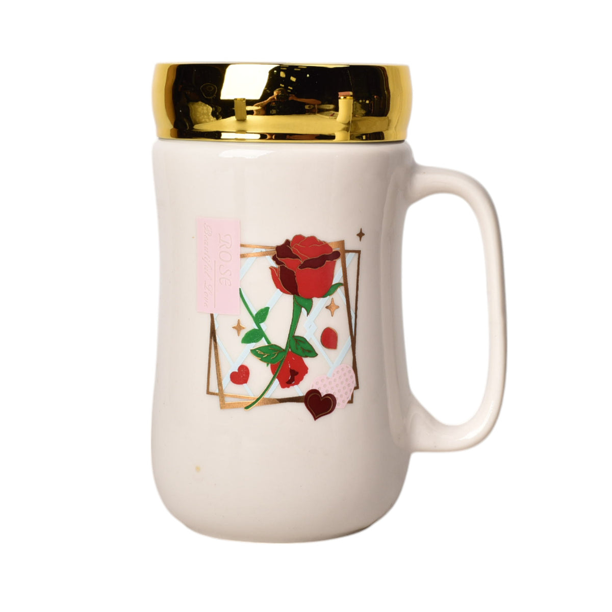 mug pocillo ceramica con tapa diseño flores 440ml dim:8*8*14