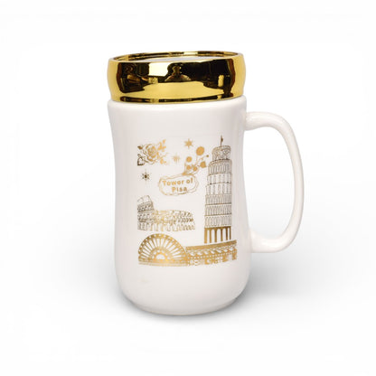 MUG POCILLO CERMICA TAPA ESPEJO 420ML DIM:7X7X14