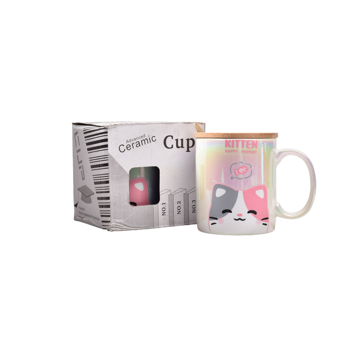 mug pocillo tornasol ceramica con tapa y cuchara