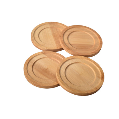 SET 4 UNIDADES PORTAVASOS REDONDOS EN BAMBU DE COLOR MADERA