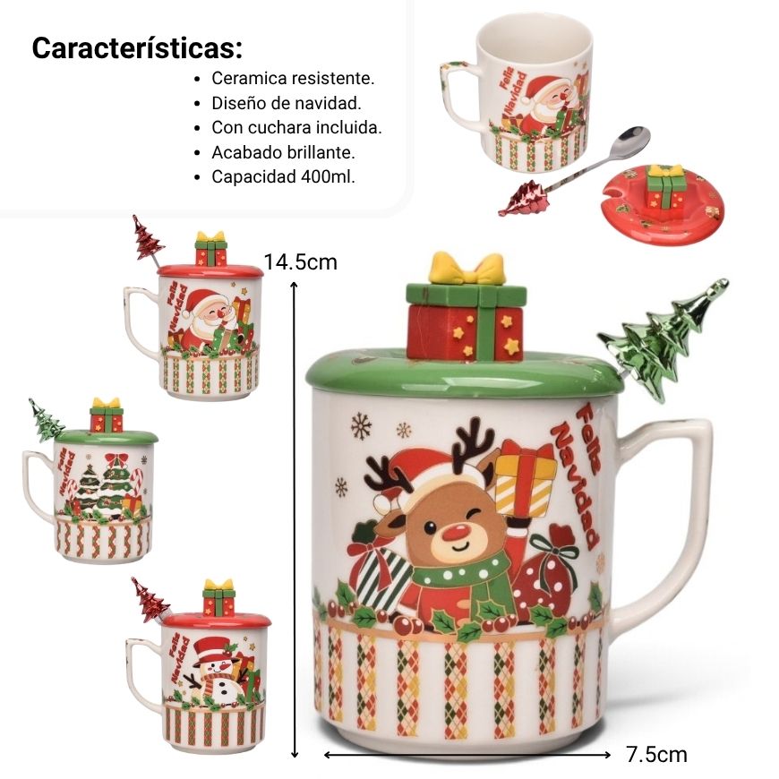 pocillo set ceramica con cuchara navidad 300ml