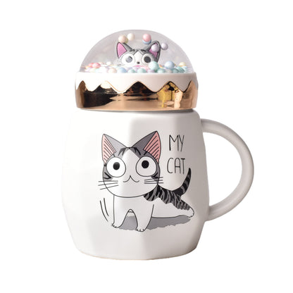 MUG POCILLO CERAMICA DISEÑO DE GATO CON TAPA DE 400ML 9x9x14