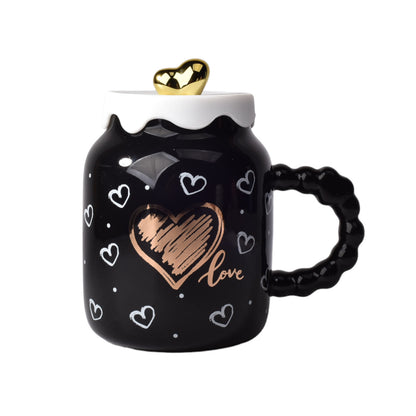 MUG POCILLO CERAMICA DISEÑOS DE CORAZONES CON TAPA