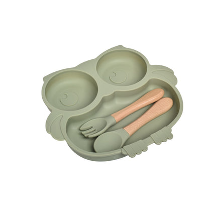 PLATO CON CUBIERTO SILICONA PARA NIÑOS DIM:20X18X3