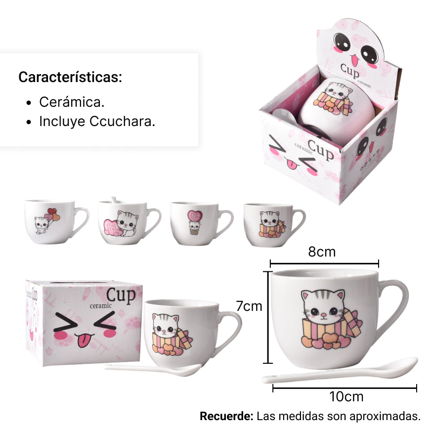 pocillo ceramica con cuchara dim: 7x7x6