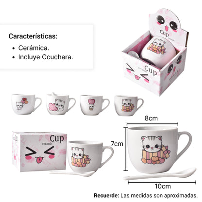 POCILLO CERAMICA CON CUCHARA DIM: 7x7x6