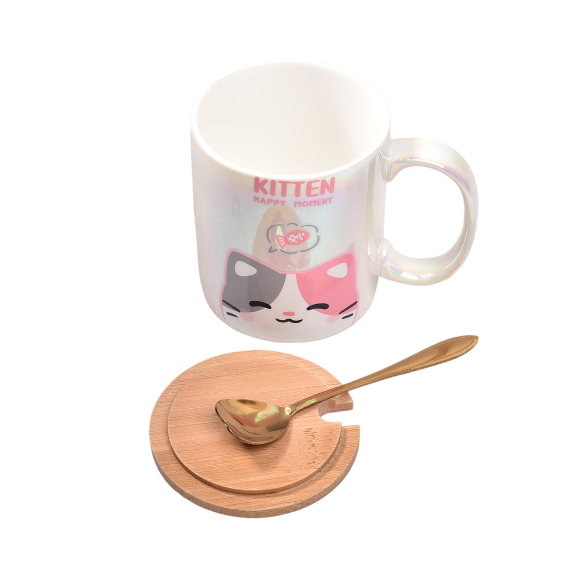 mug pocillo tornasol ceramica con tapa y cuchara