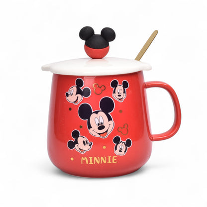 MUG POCILLO CERAMICA PERSONAJE CON TAPA Y CUCHARA 350ML DIM:7X7