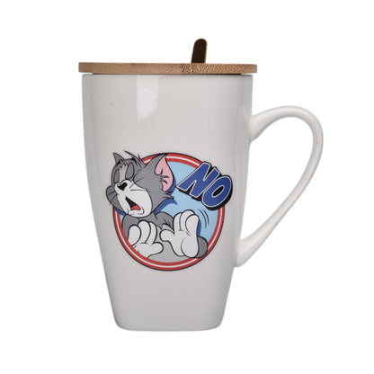 MUG POCILLO CERAMICA PERSONAJE CON TAPA DE MADERA 380ML
