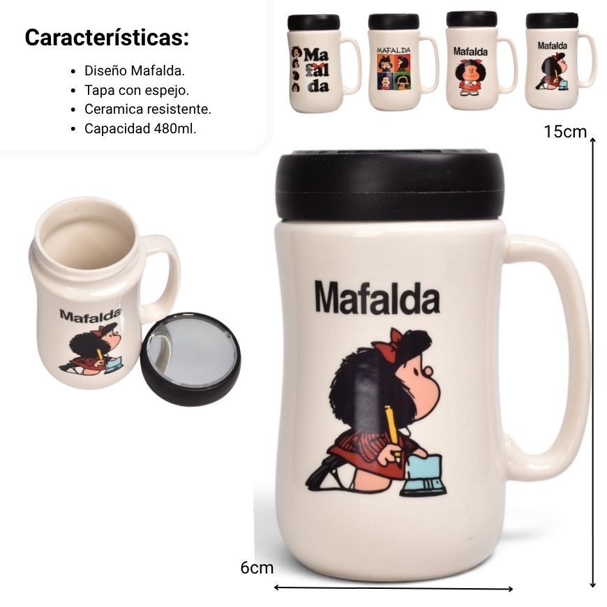 mug pocillo con tapa ceramica personaje 480ml dim:7x7x14