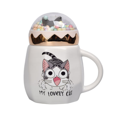 MUG POCILLO CON TAPA CERAMICA GATO 420ML DIM:8X13
