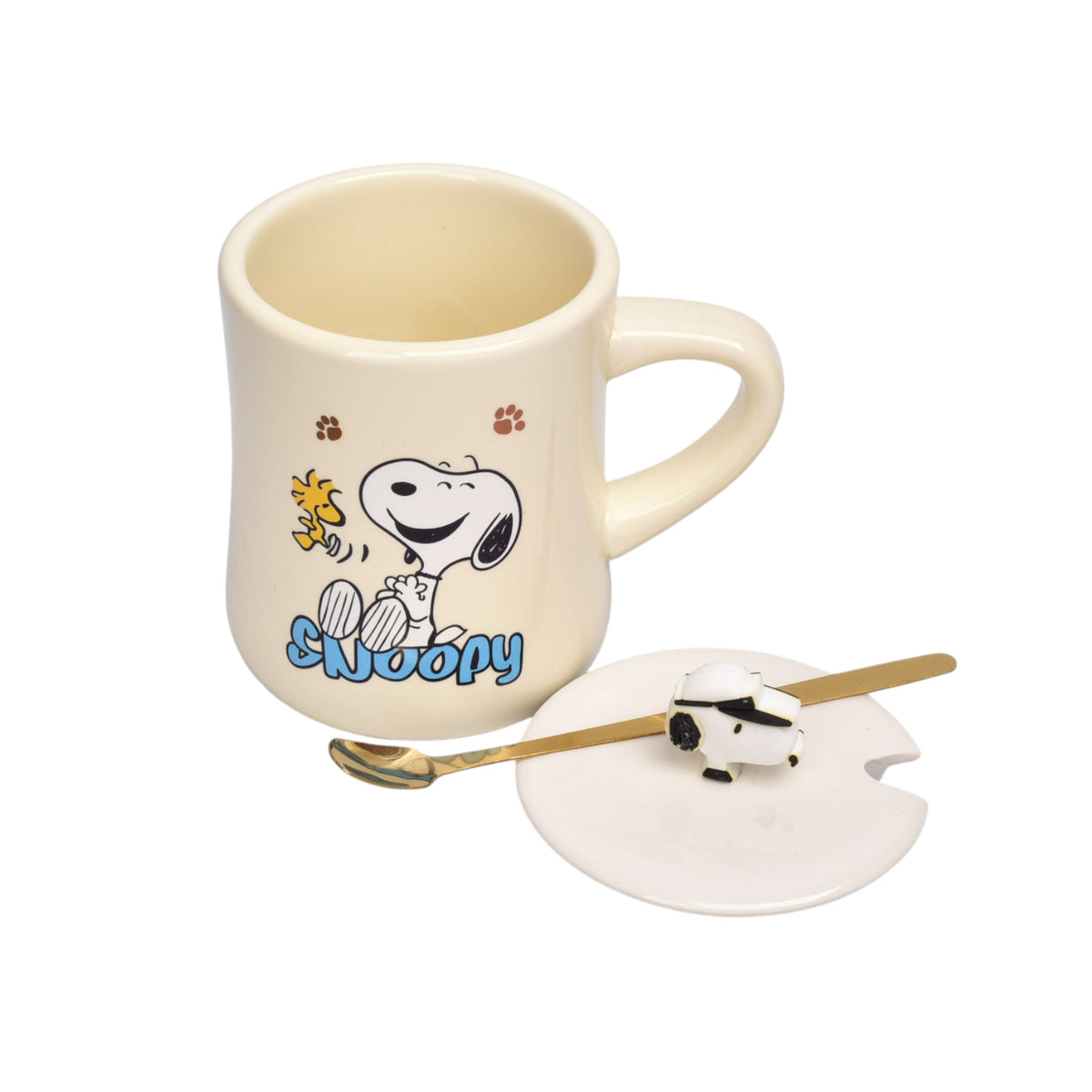 mug pocillo ceramica personaje con tapa y cuchara 360ml dim:10x9