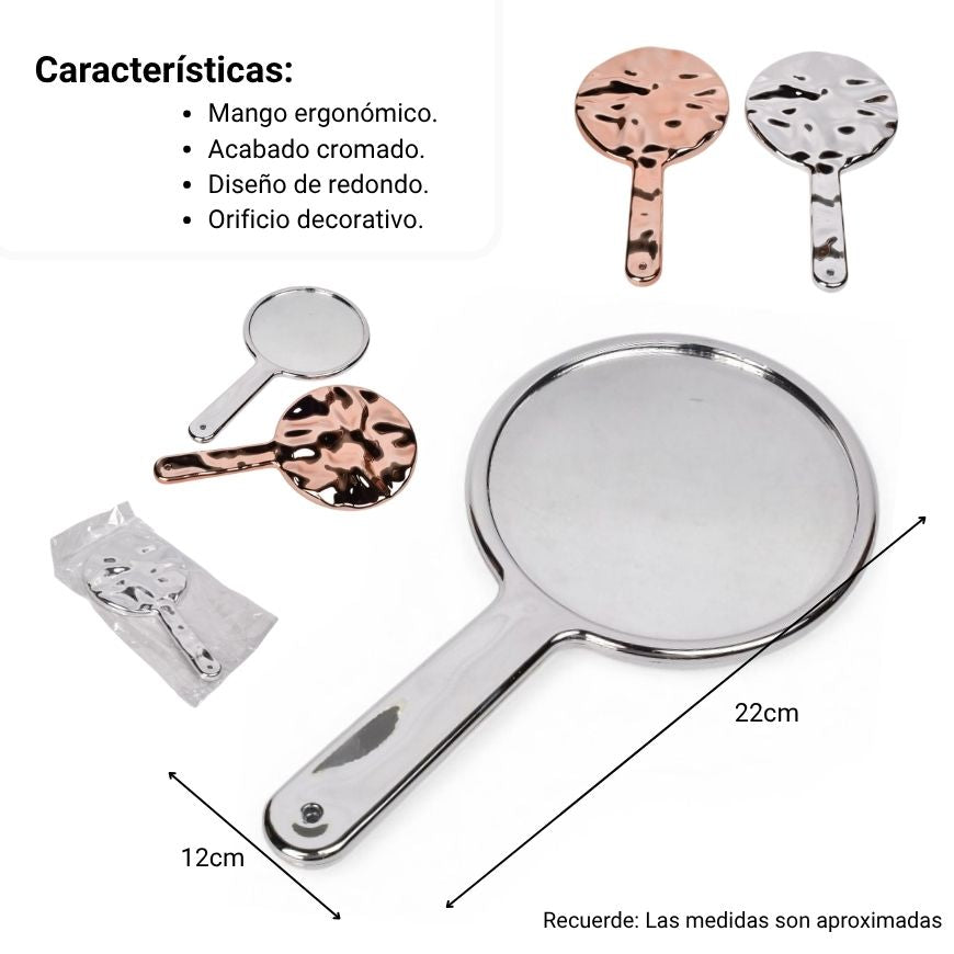 espejo de mano plastico dim: 12x21