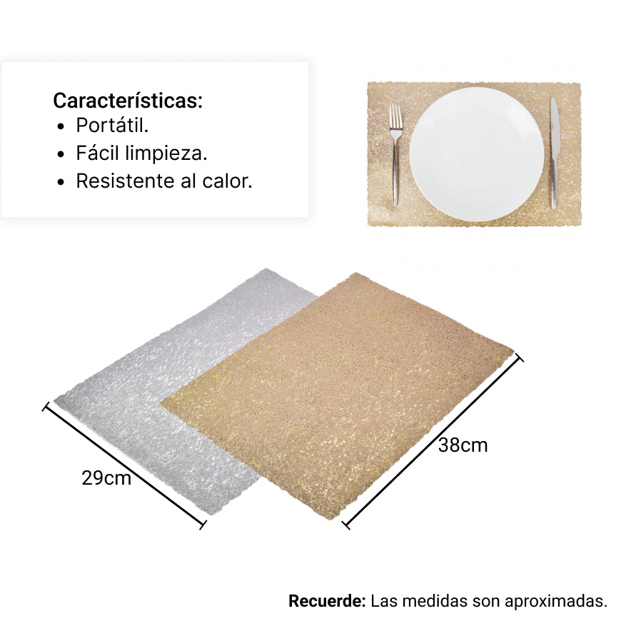 individual de mesa comedor hogar plateado dorado