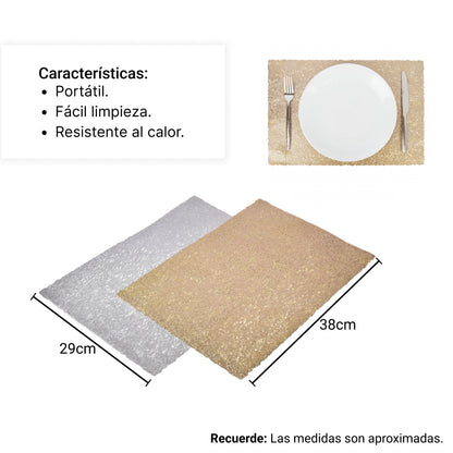 INDIVIDUAL DE MESA COMEDOR HOGAR PLATEADO DORADO