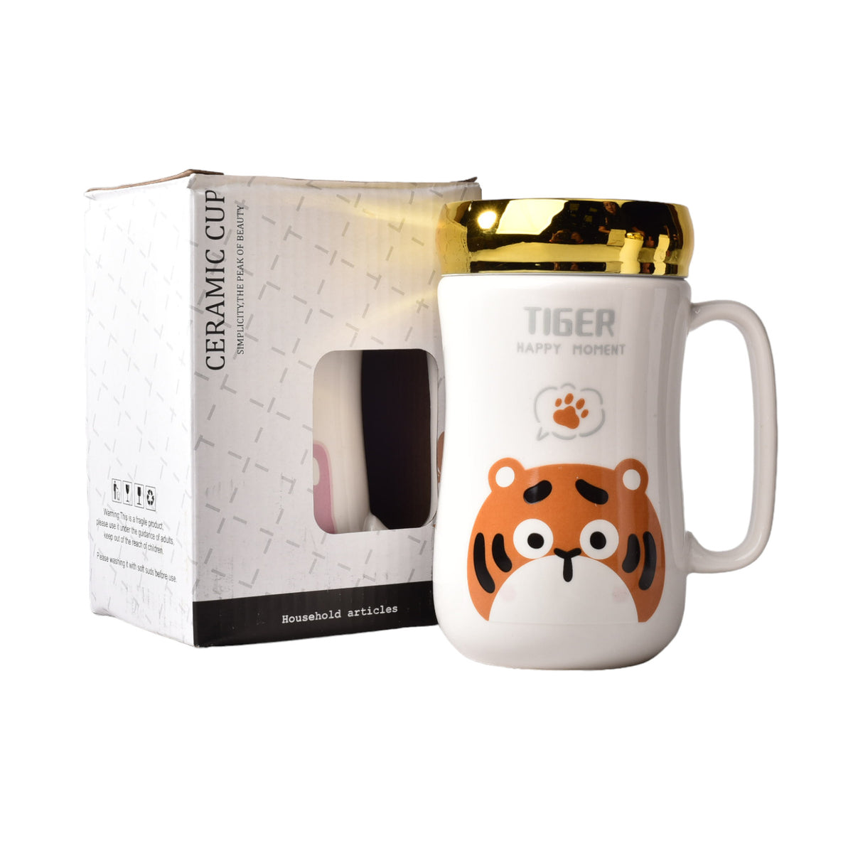 mug pocillo ceramica diseños de animales con tapa de 400ml