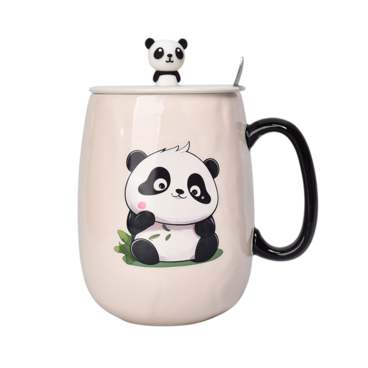 mug pocillo con tapa ceramica y cuchara 600ml dim:8x8